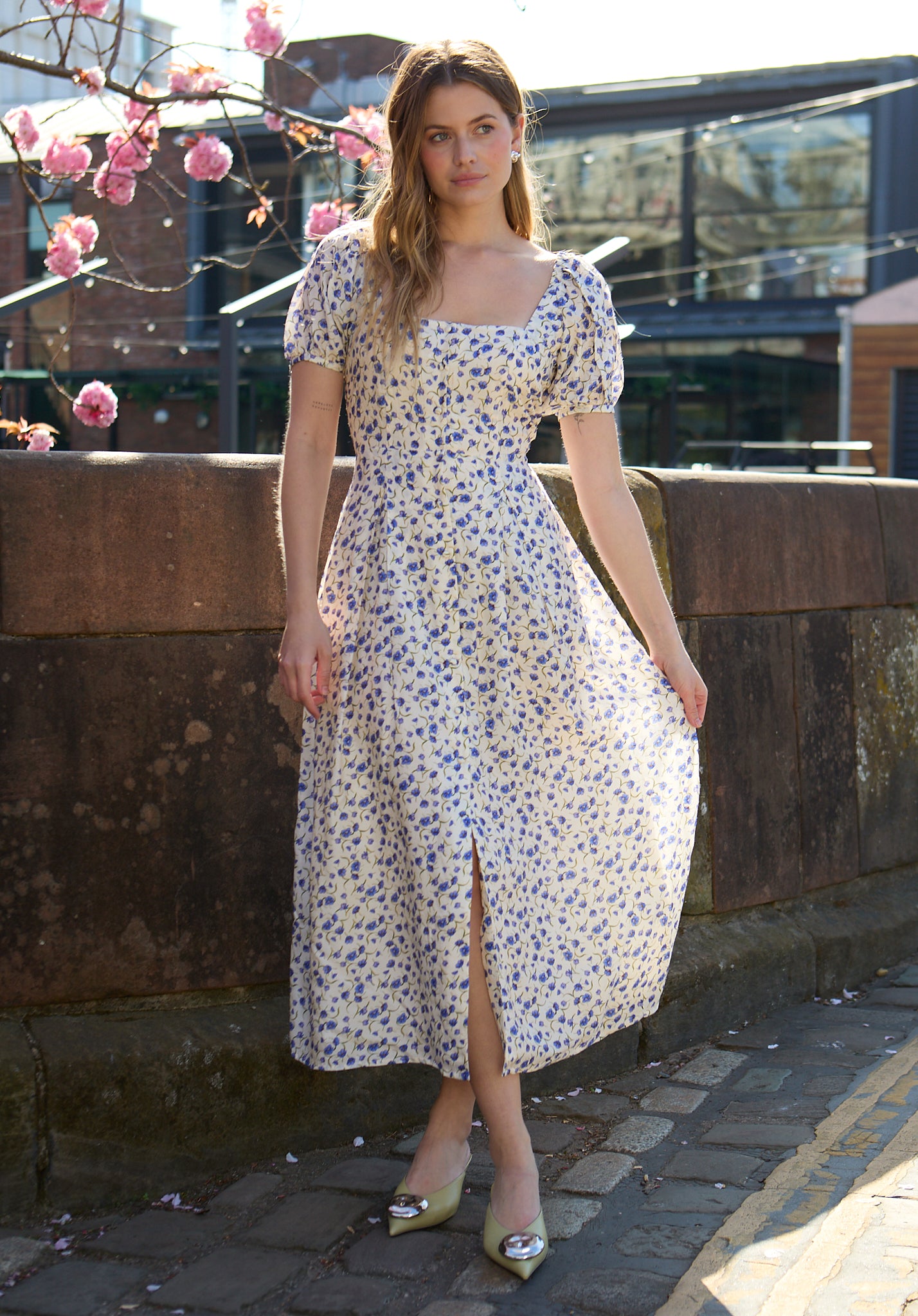 April Button Front Floral Print Midi Dress In Multi - image 5