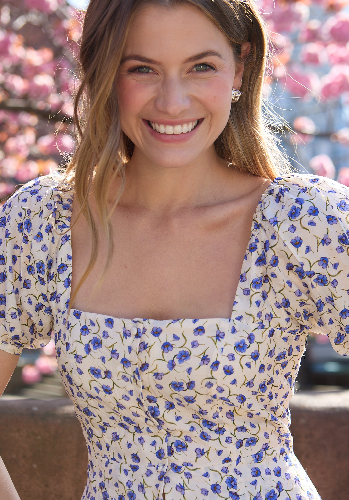 April Button Front Floral Print Midi Dress In Multi - image 2