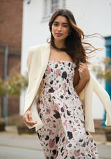Floral Printed Midi dress with tie shoulder detail and gathered bust