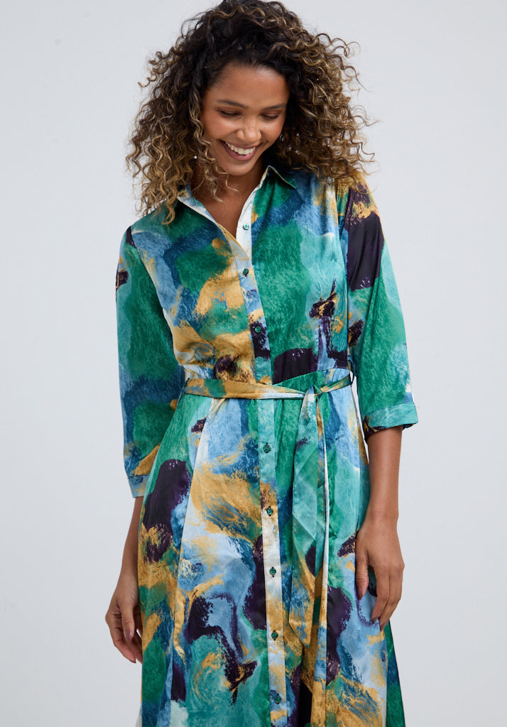 Hazel Painterly Midi Dress In Green | Dresses | Lily and Lionel Hazel Painterly Midi Dress In Green | Dresses | Lily and Lionel