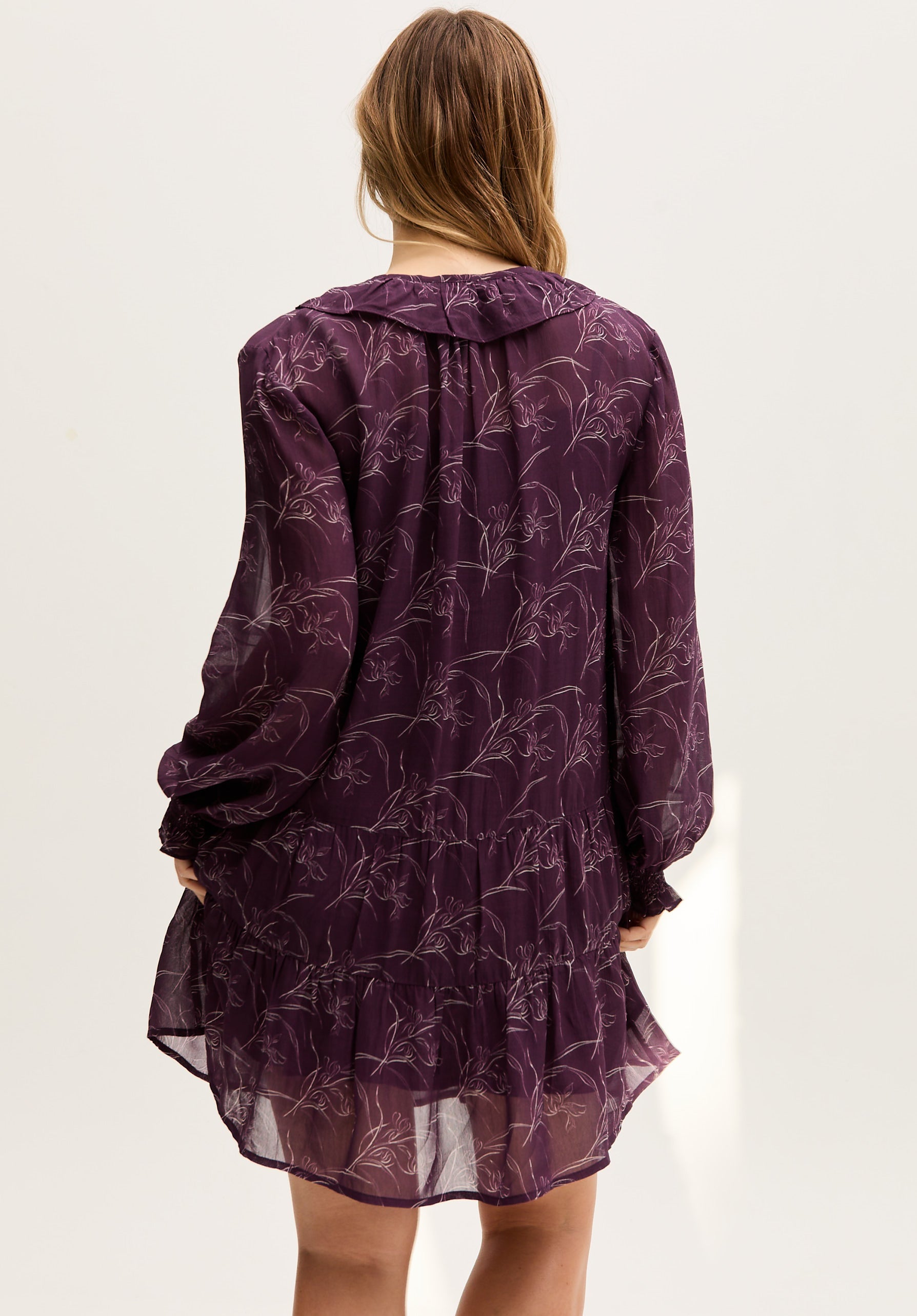 Henrietta Floral Print Button Down Mini Dress In Purple