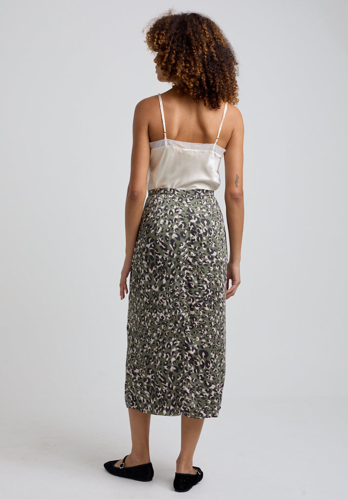 Grace Khaki Cat Midi Skirt in Green