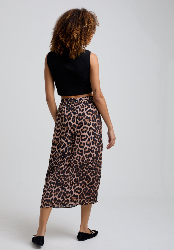 Grace Big Cat Midi Skirt in Brown