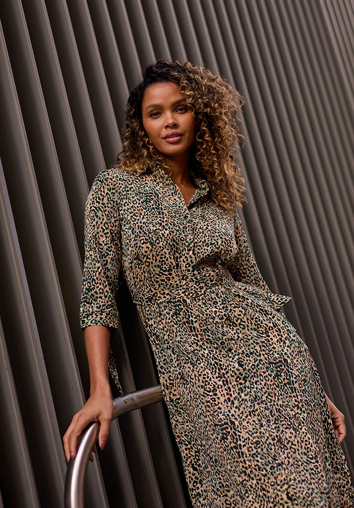 Claire Leopard Midi Dress In Green | Dresses | Lily and Lionel Claire Leopard Midi Dress In Green | Dresses | Lily and Lionel