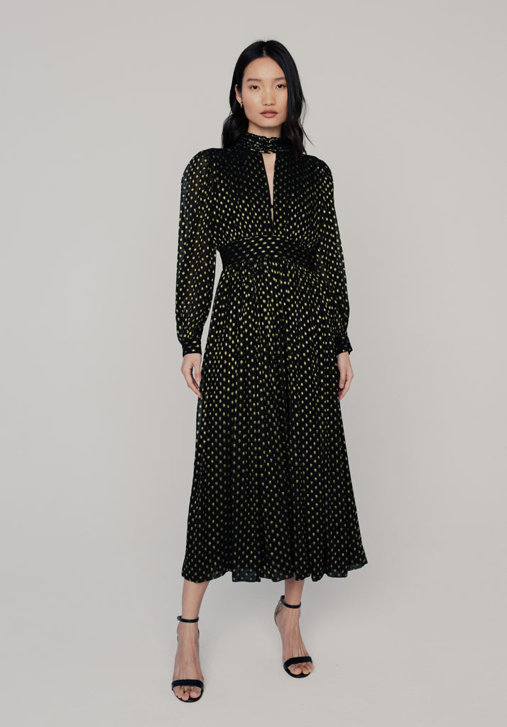 Marianne Gold Spot Midi Dress in Black | Dresses | LilyandLionel Lily and Lionel Marianne Gold Spot Midi Dress in Black | Dresses | LilyandLionel Lily and Lionel