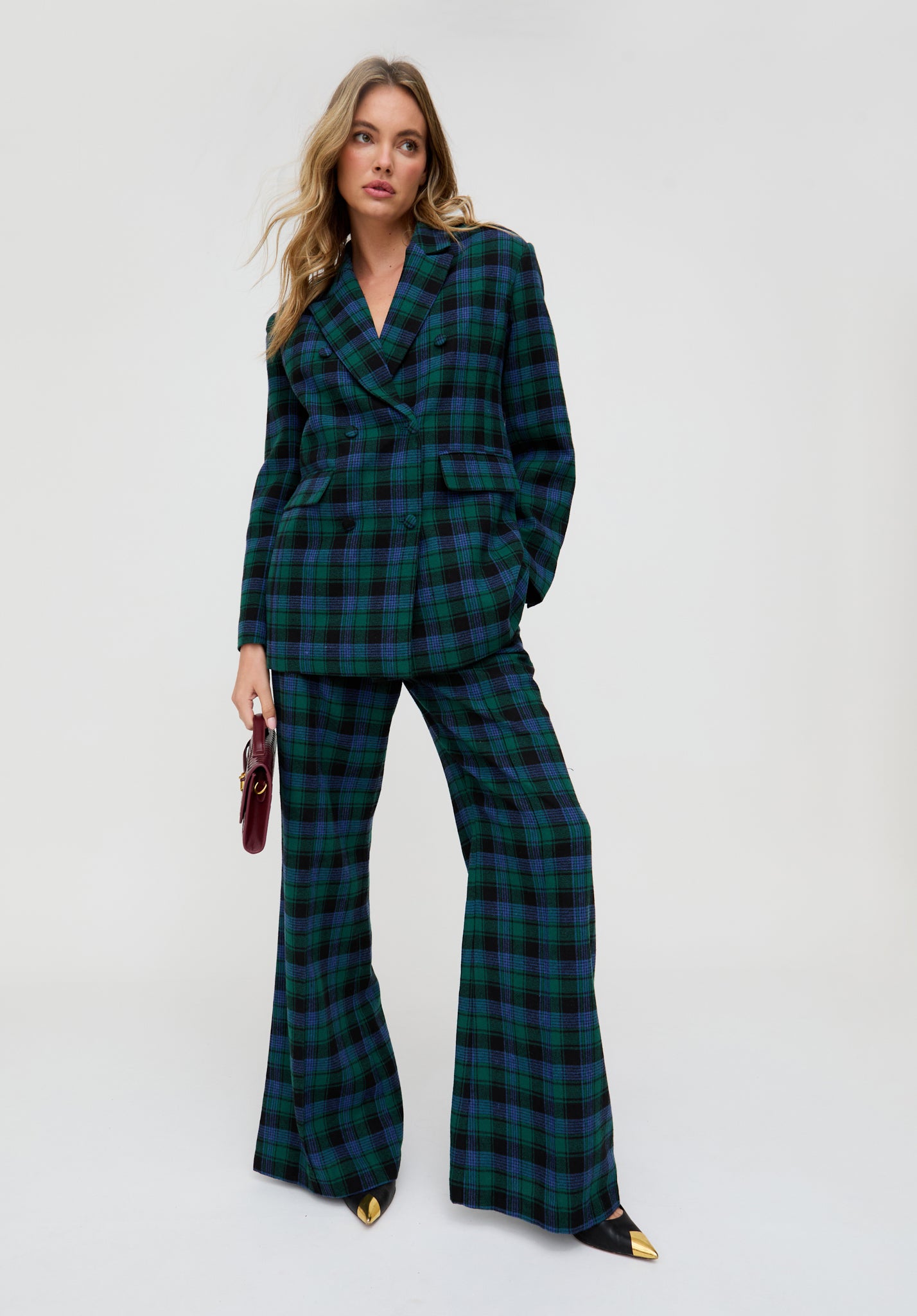 Zena Flared Prince Of Wales Check Print Trouser In Blue - image 2