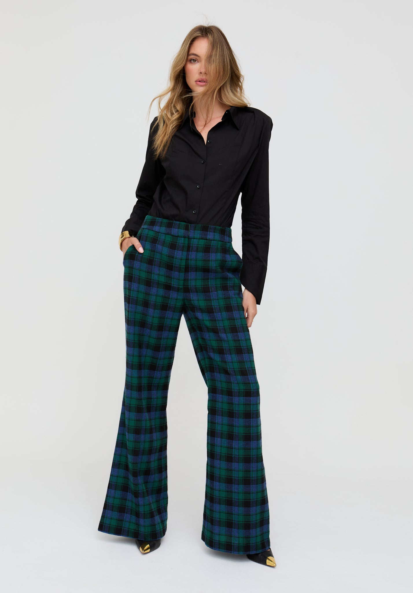 Zena Flared Prince Of Wales Check Print Trouser In Blue - image 5