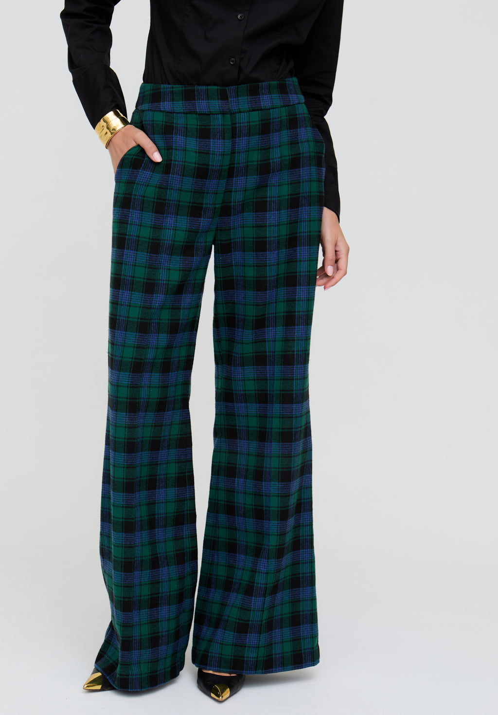 Zena Flared Prince Of Wales Check Print Trouser In Blue - image 3
