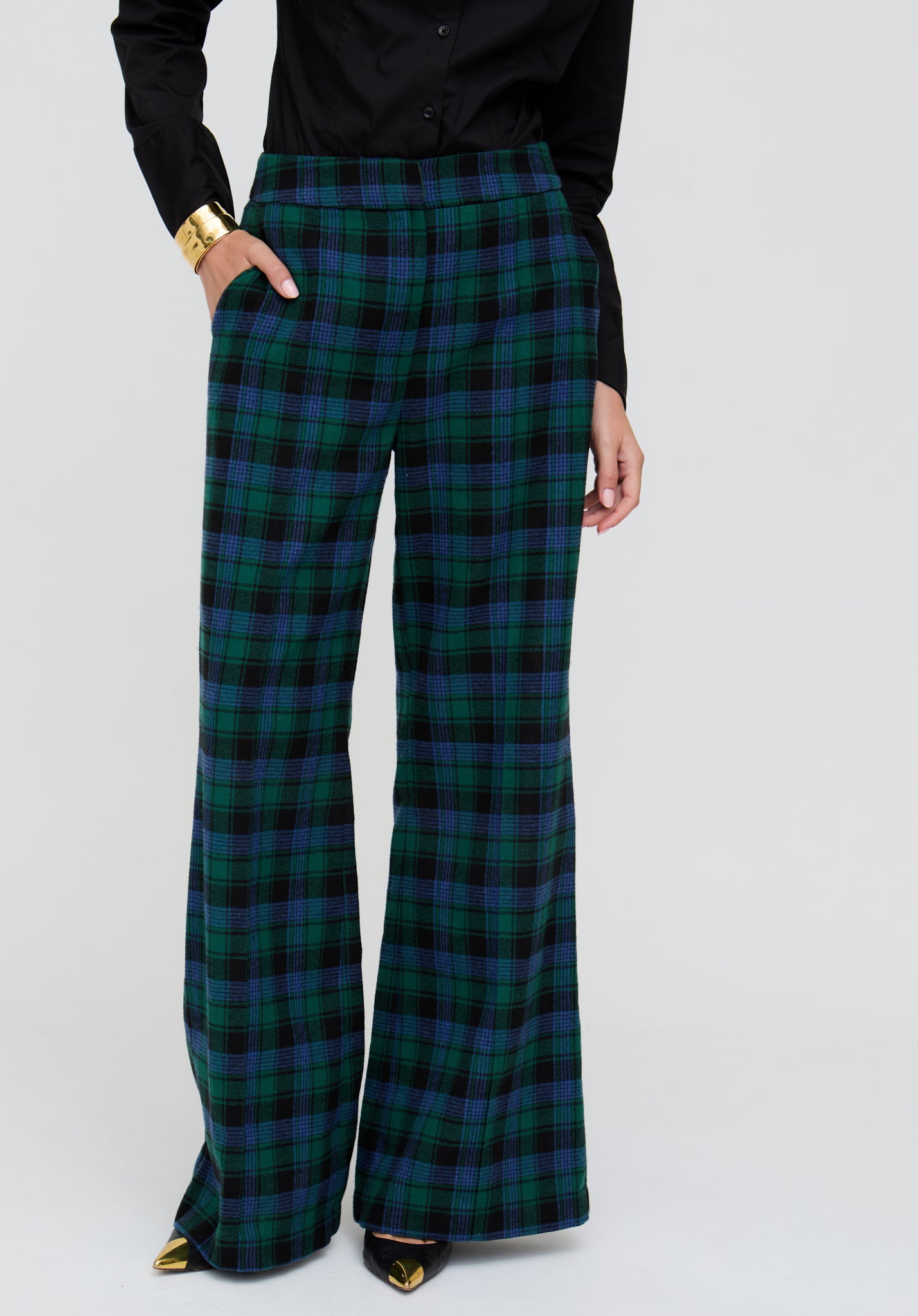 Zena Flared Prince Of Wales Check Print Trouser In Blue - image 3