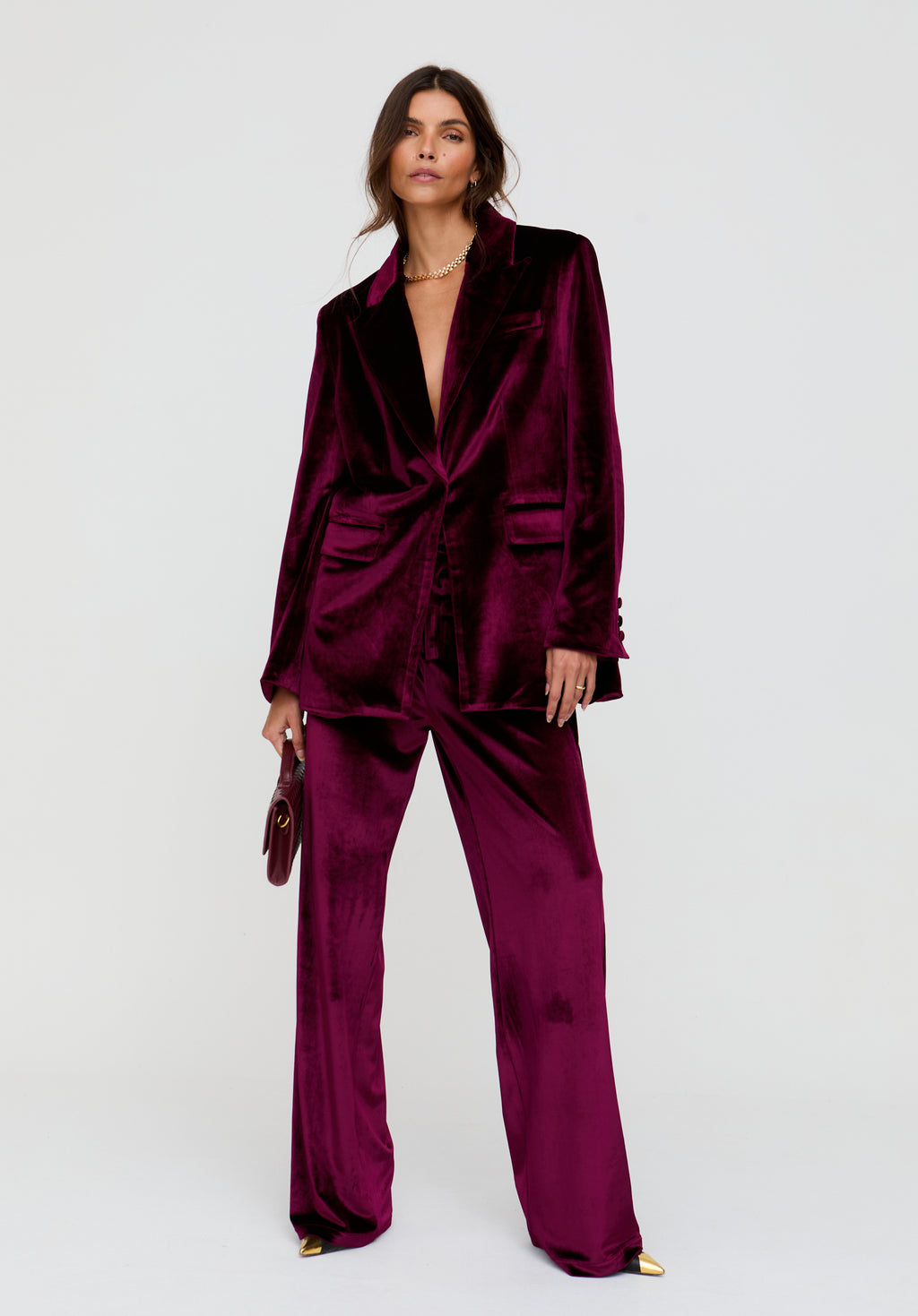 Valerie Tailored Velvet Blazer In Burgundy - image 1