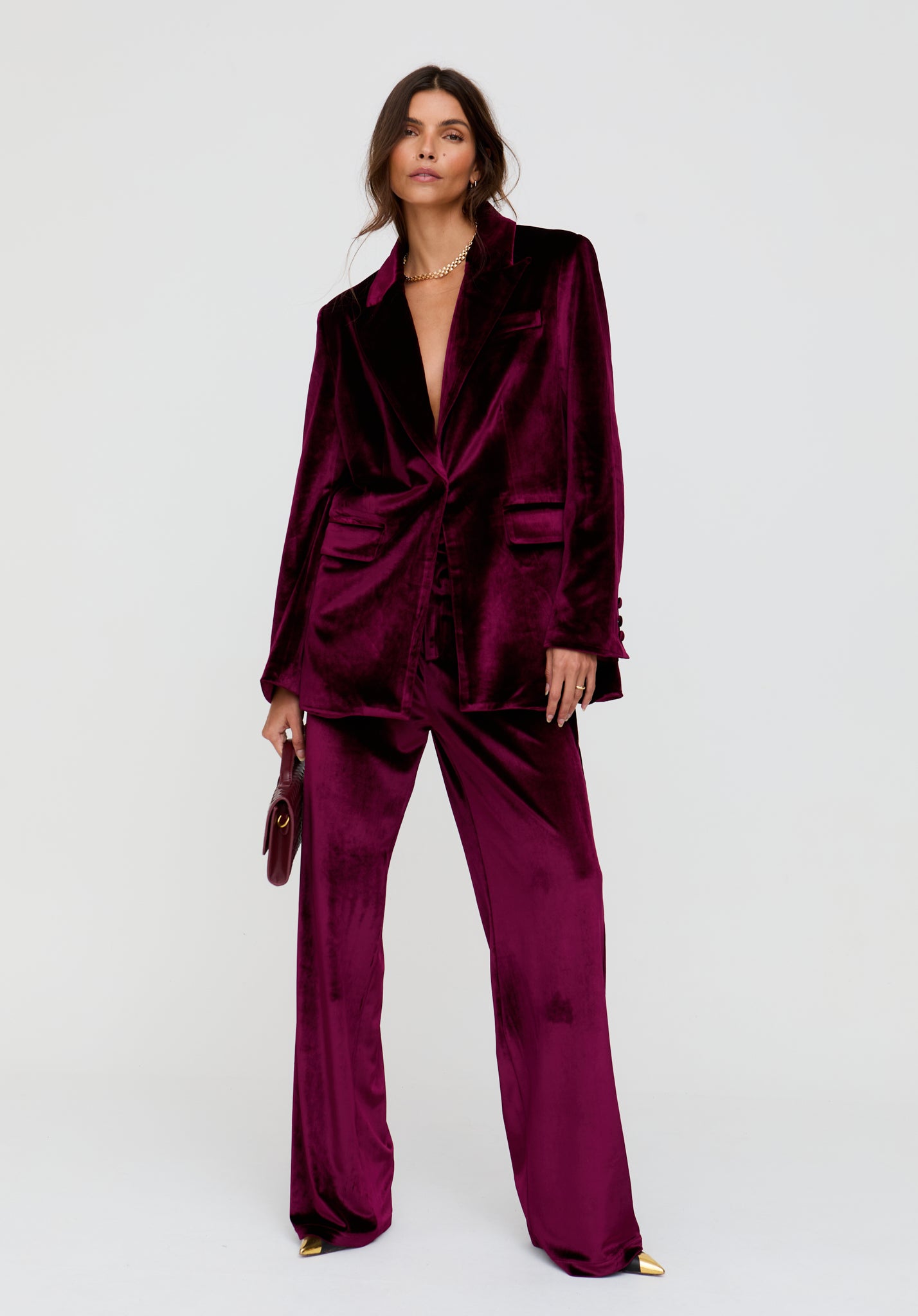 Valerie Tailored Velvet Blazer In Burgundy - image 1
