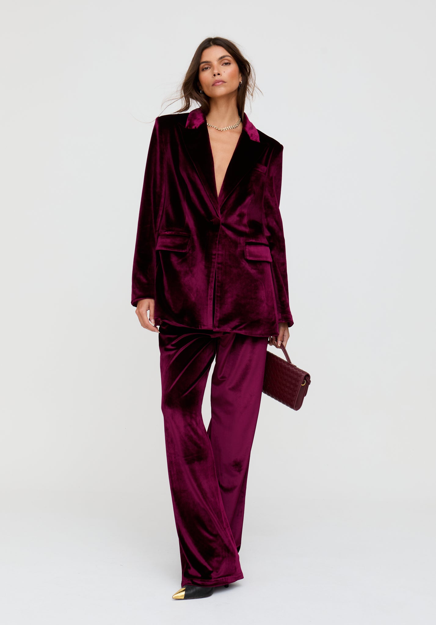 Valerie Straight Leg Velvet Trouser In Burgundy - image 3