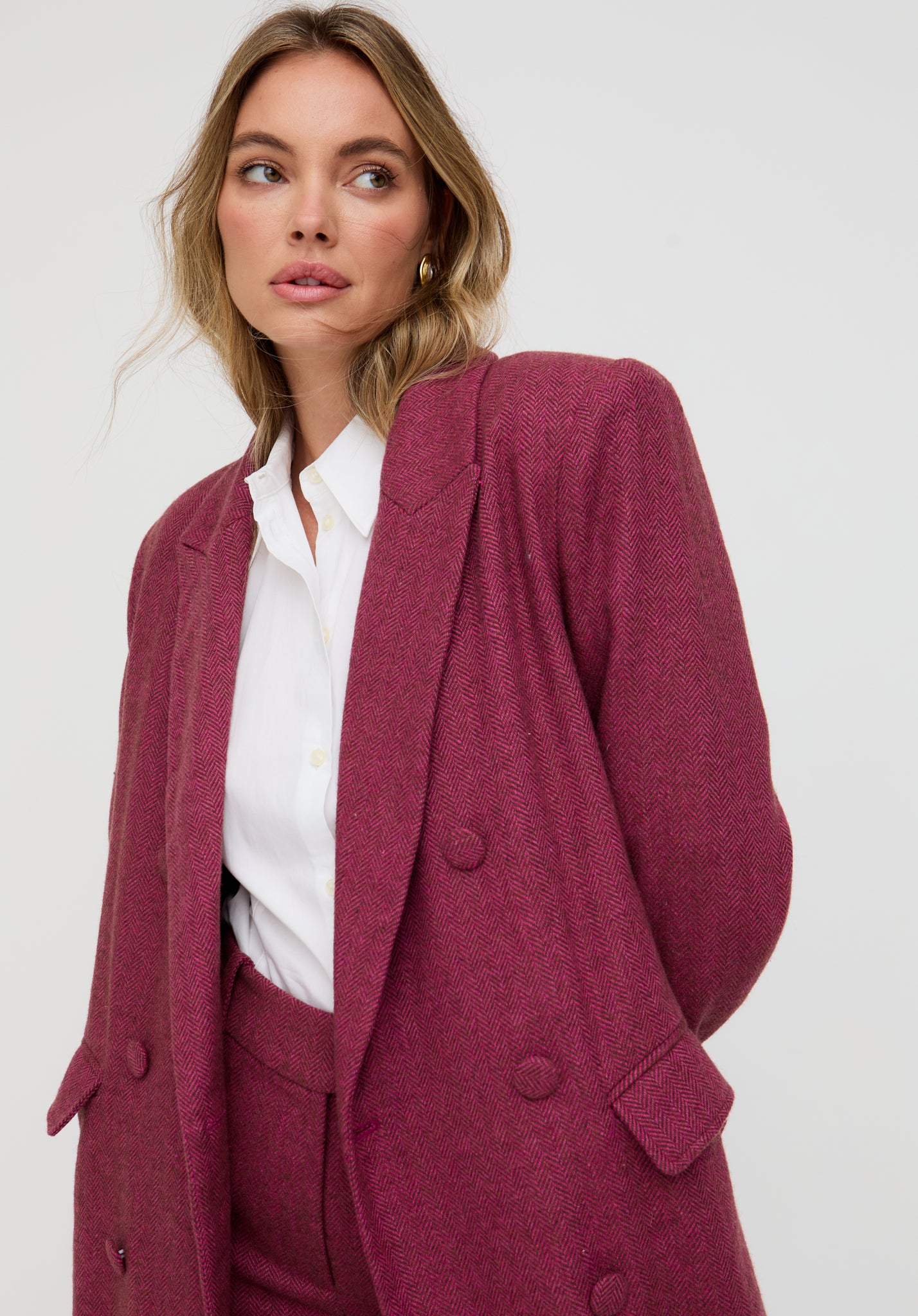 Jakki Tailored Herringbone Print Coat In Pink - image 4