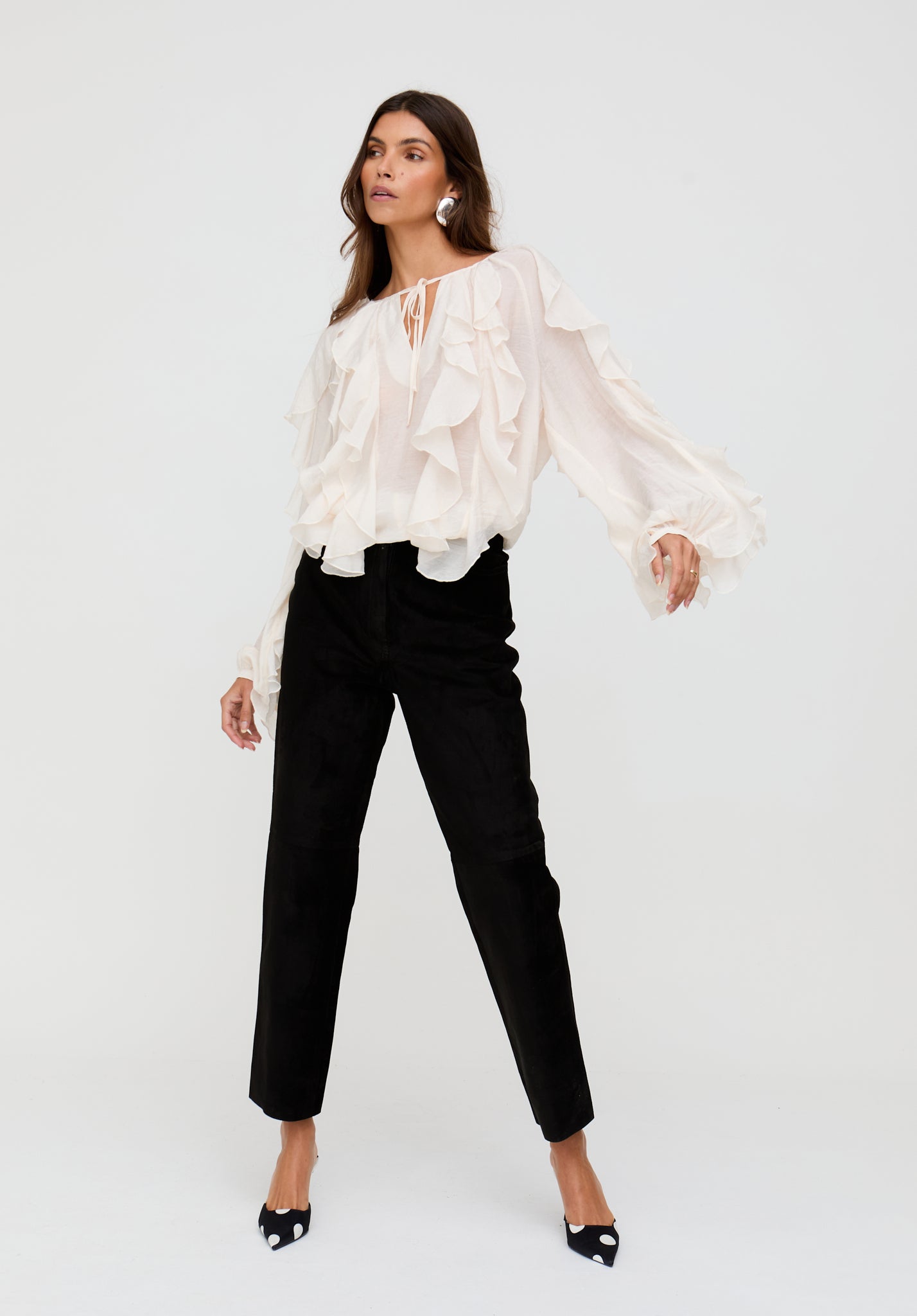 Sophie All Over Ruffle Blouse In Cream- image 2