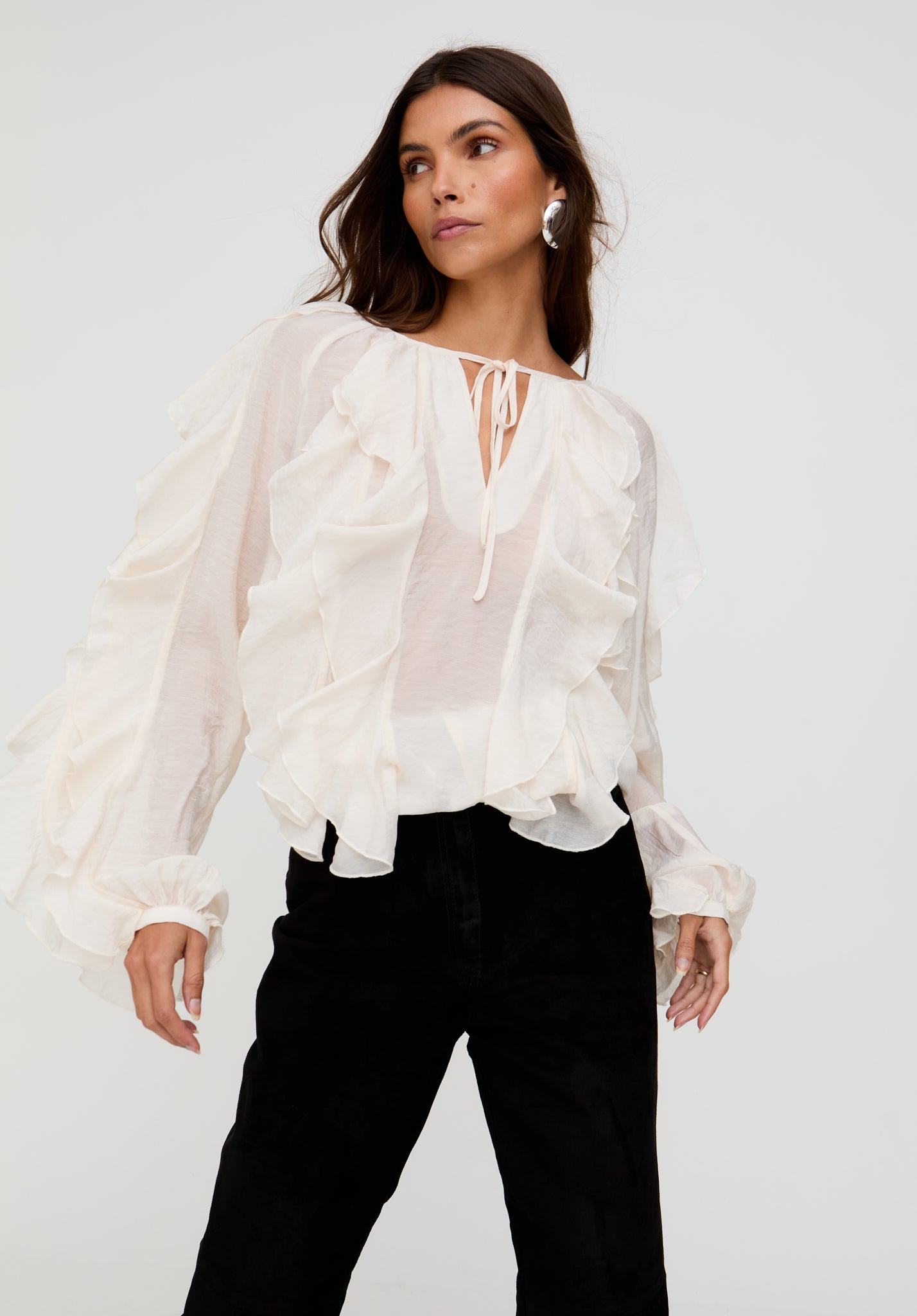 Sophie All Over Ruffle Blouse In Cream- image 3