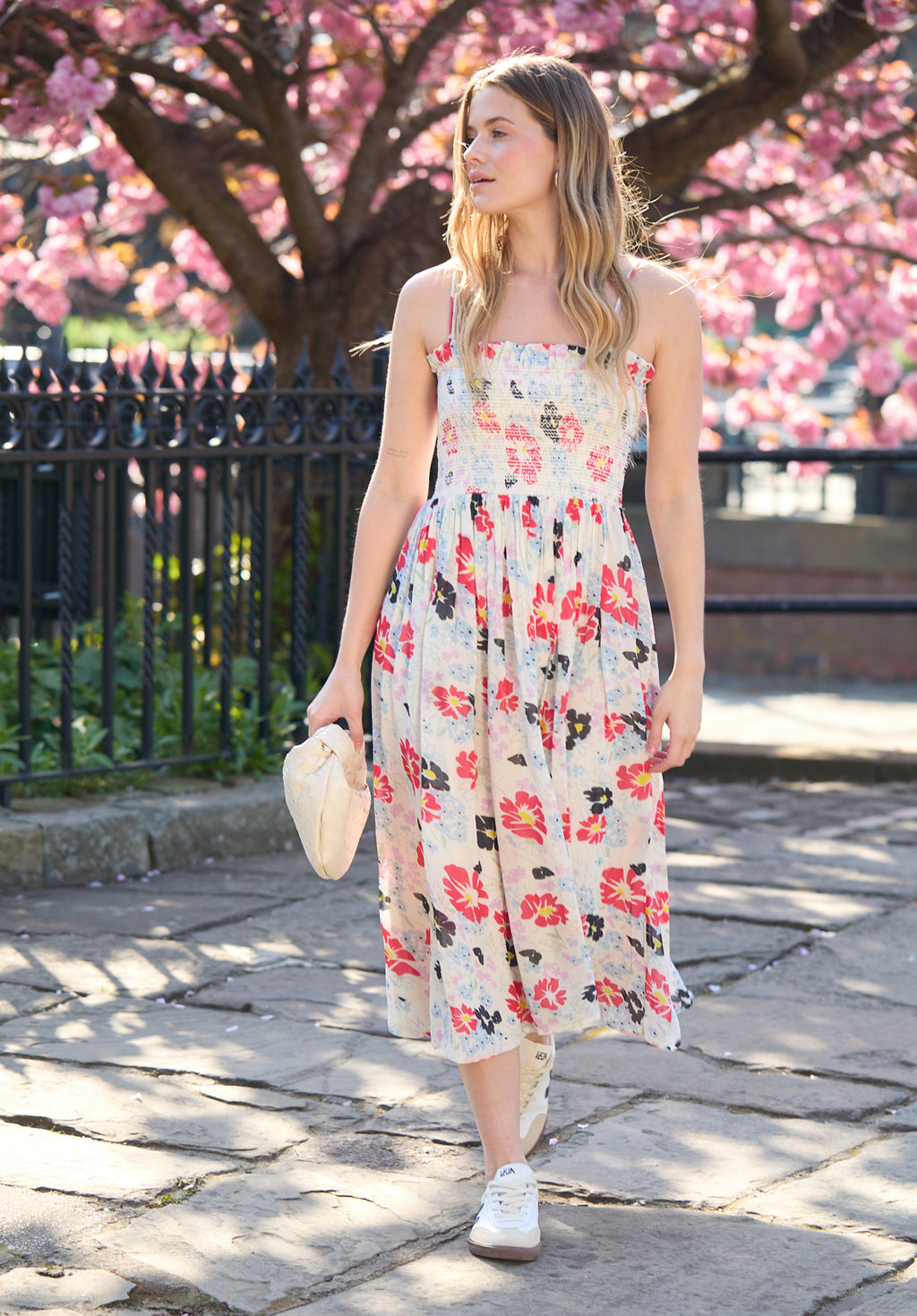 Jessica Detachable Strap Poppy Floral Print Midi Dress In Multi - image 3