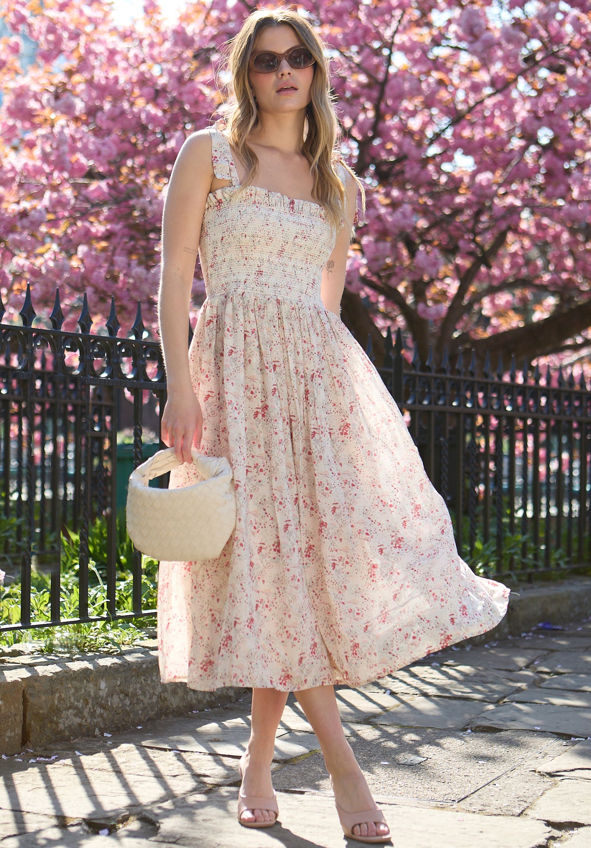 floaty midi dress & Other Stories long sleeve floaty midi dress with ruffle details in pink