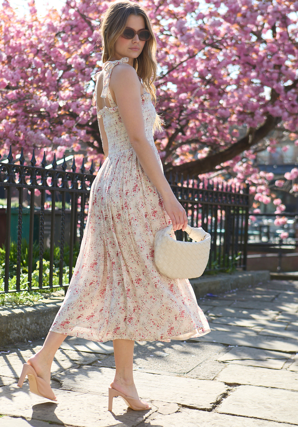 Annie Smocked Wishing Well Floral Print Midi Dress In Multi - image 4