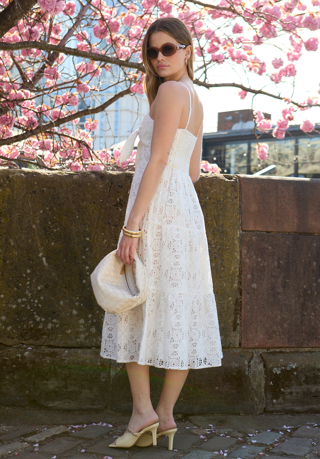 Onita Tiered Broderie Anglaise Midi Dress In White - image 3