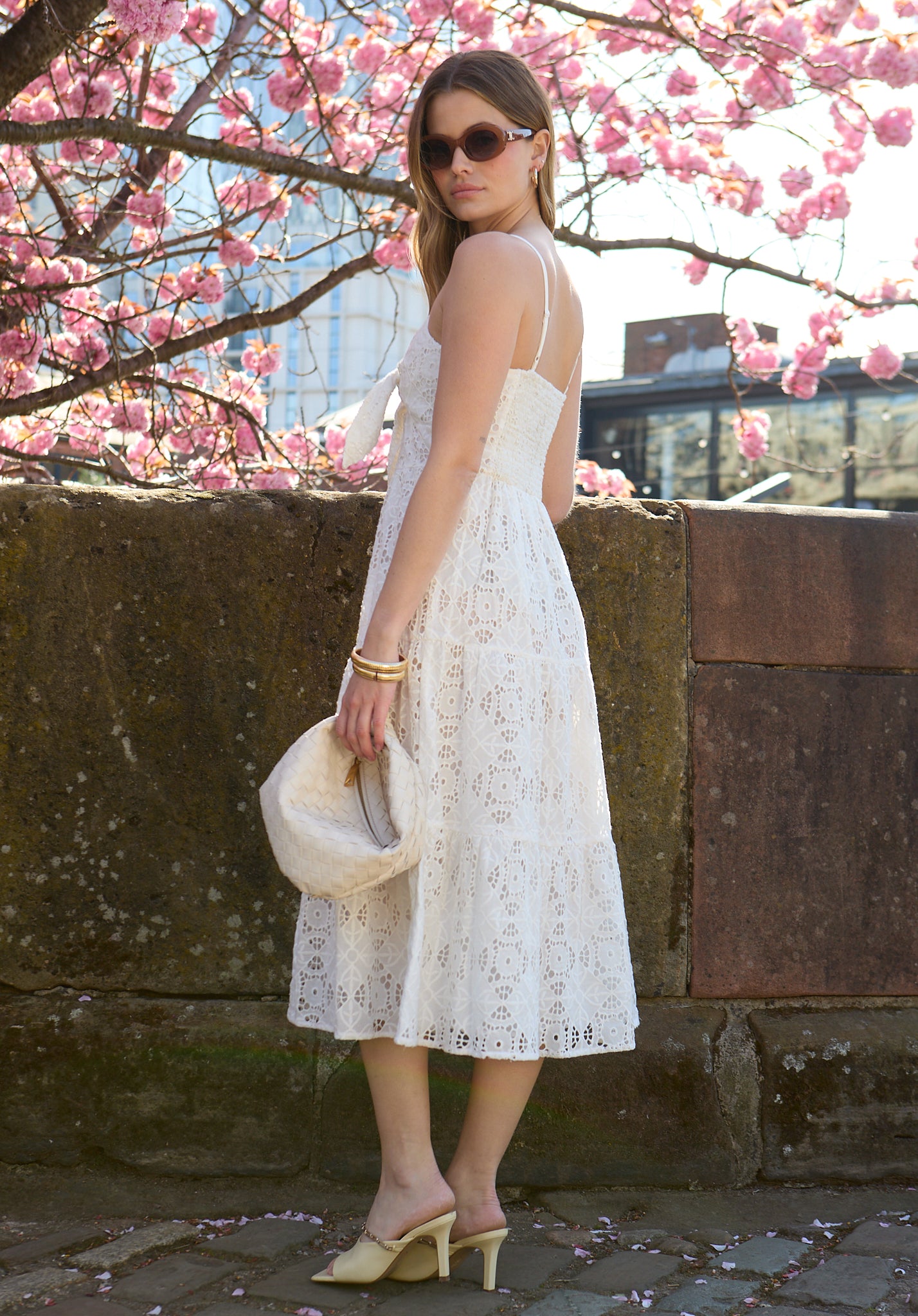Onita Tiered Broderie Anglaise Midi Dress In White - image 3