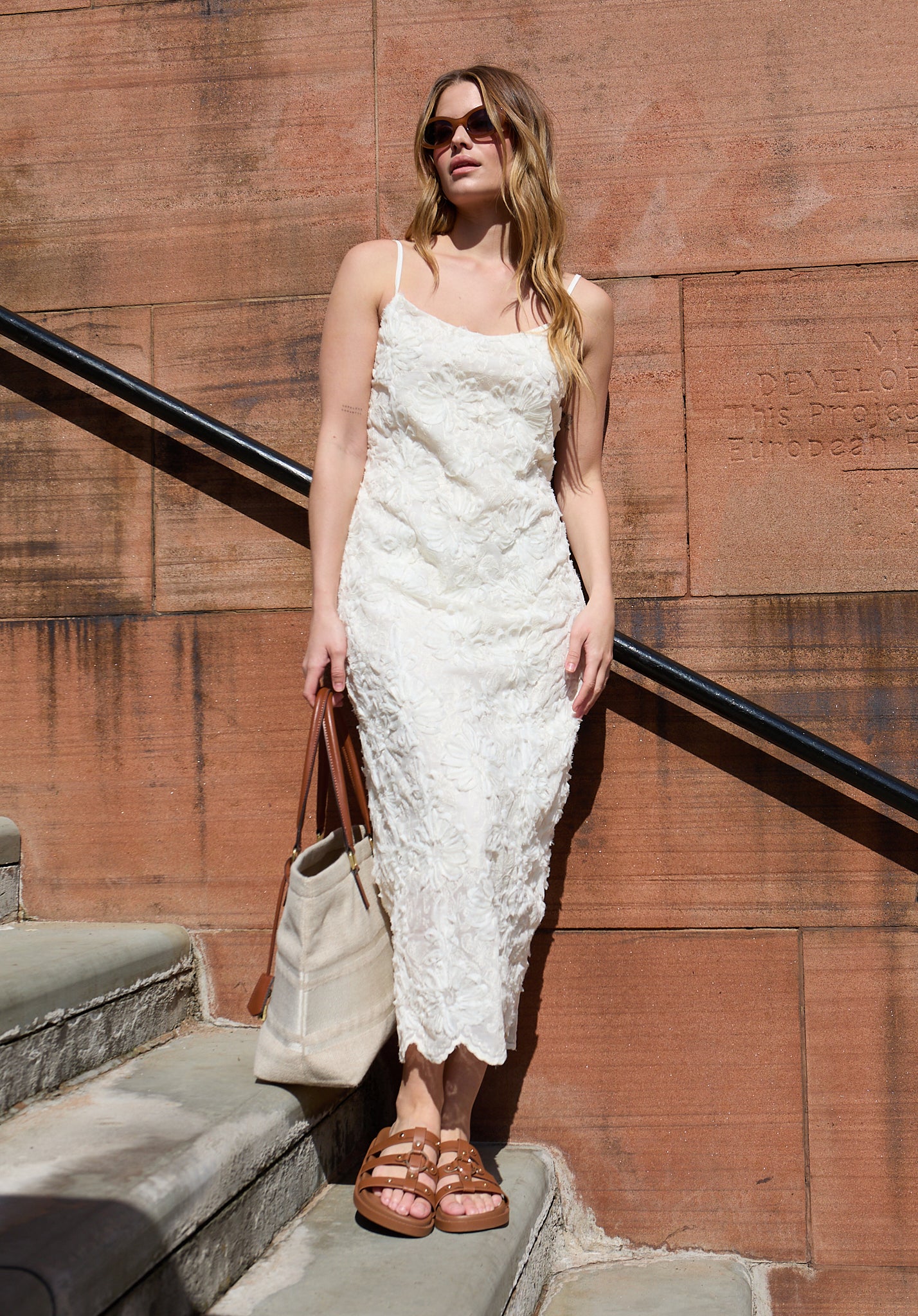 Lily and Lionel London Lily Spaghetti Strap Ribbon Work Midi Dress in Natural at Nordstrom, Size 8