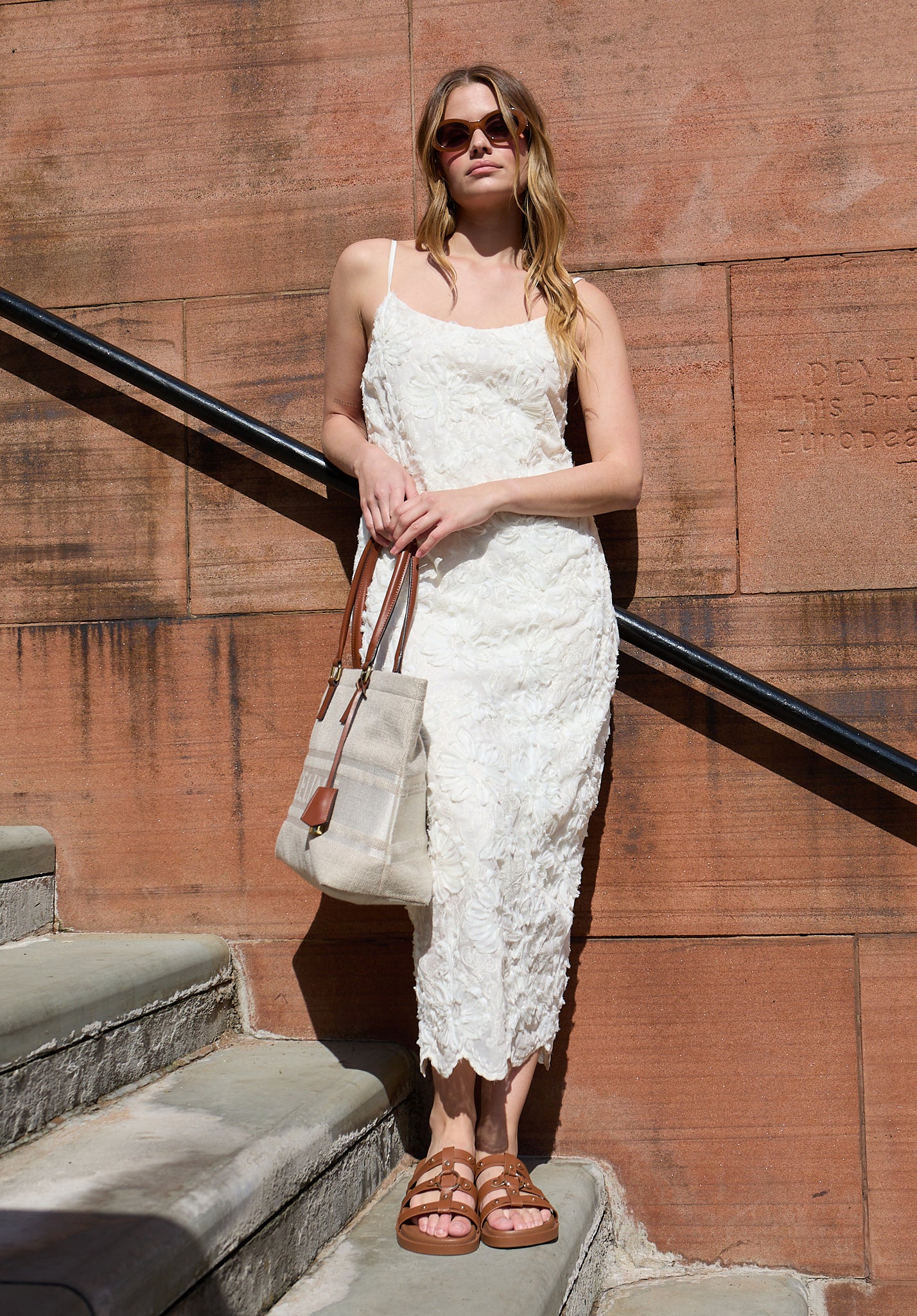 Lily Spaghetti Strap Ribbon Work Midi Dress In Cream- image 2