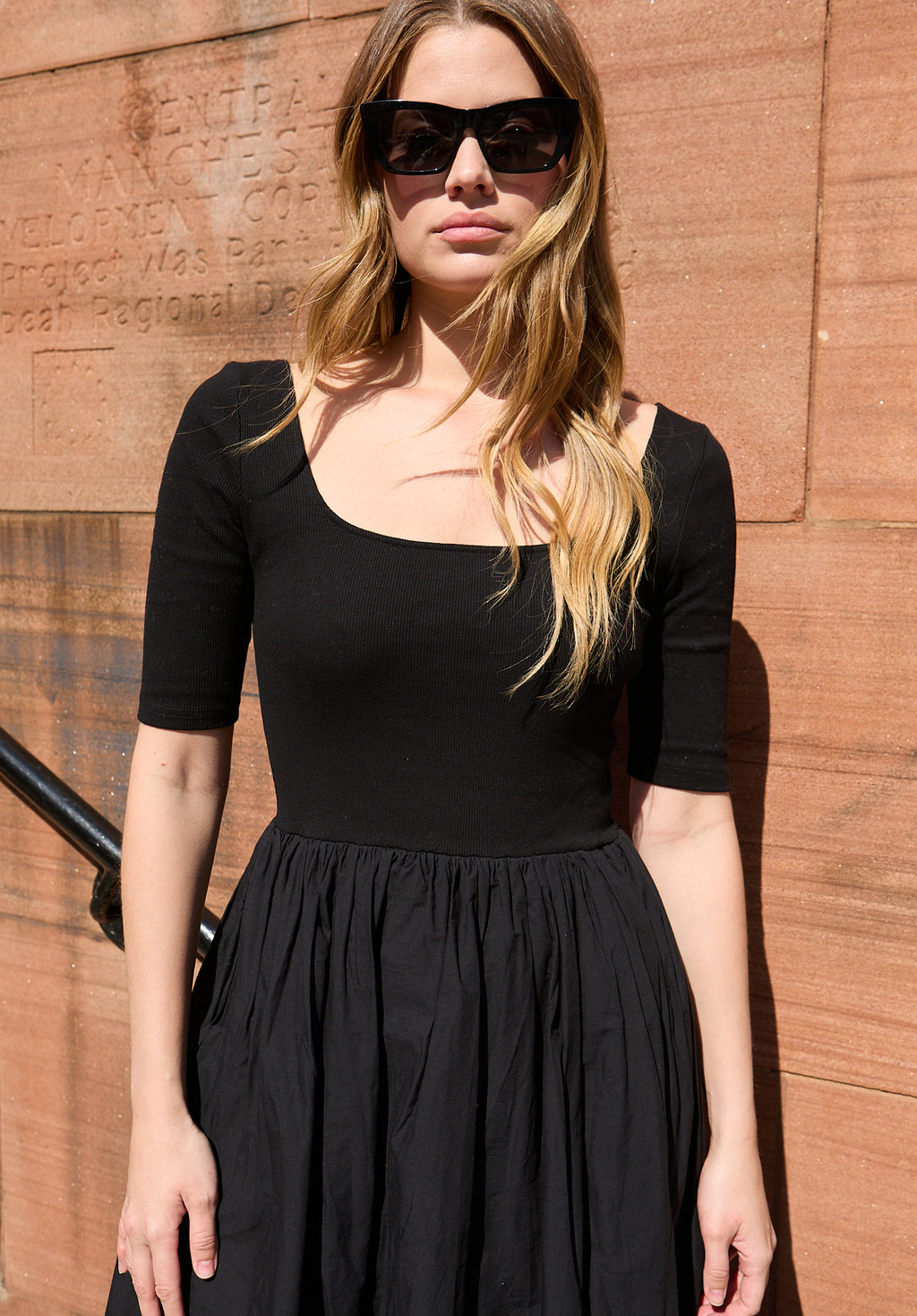 Sydney Short Sleeve Jersey Bodice Embroidered Midi Dress In Black - image 2