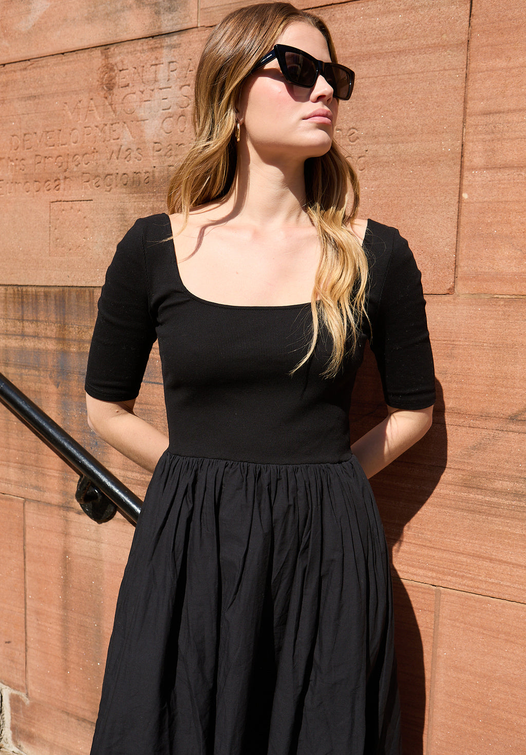 Sydney Short Sleeve Jersey Bodice Embroidered Midi Dress In Black - image 5