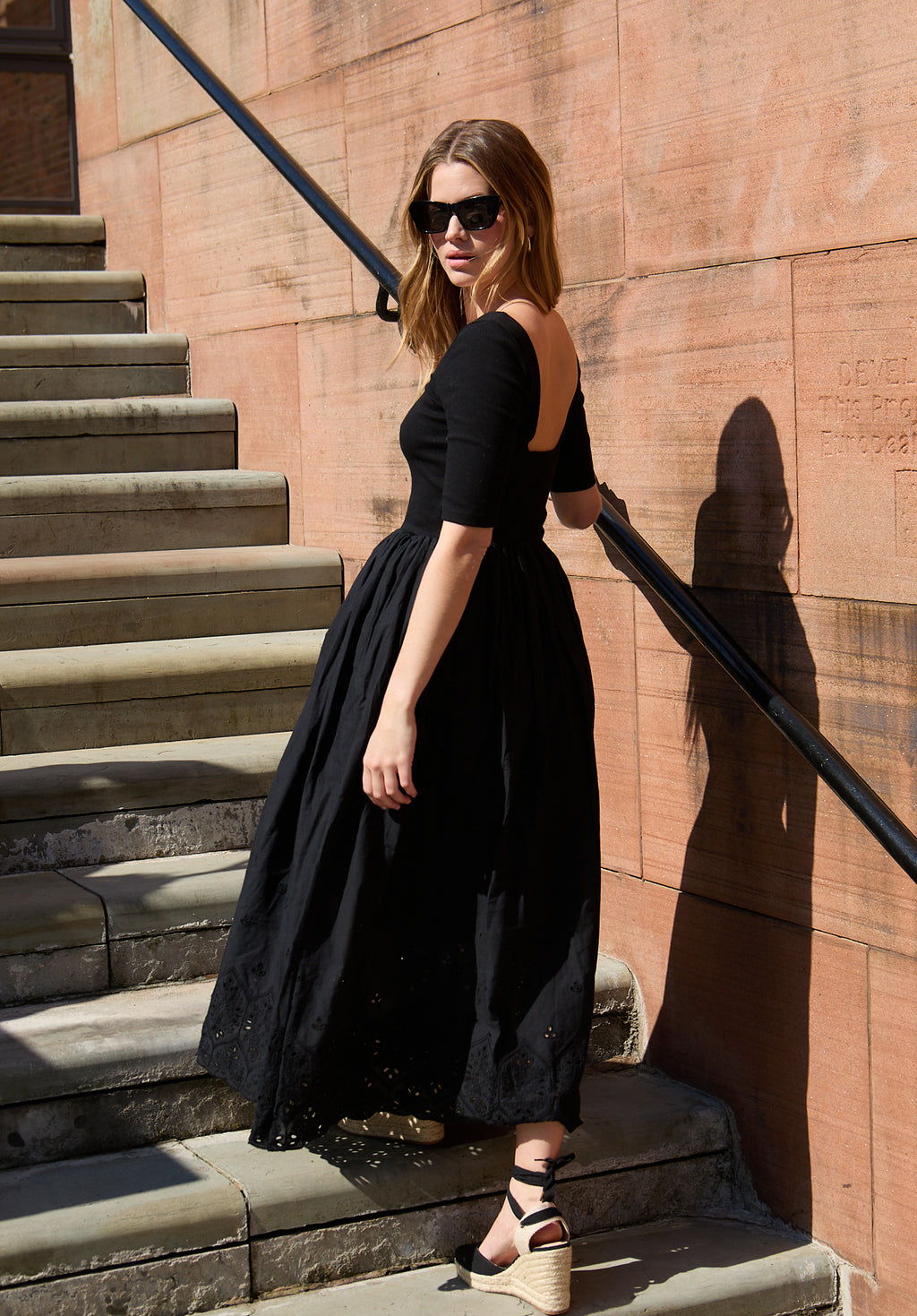 Sydney Short Sleeve Jersey Bodice Embroidered Midi Dress In Black - image 4