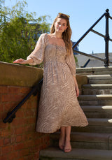 Lauren Shirred Bodice Banana Print Maxi Dress In Brown