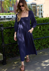 Pippa Shirred Bodice Maxi Dress In Navy
