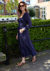 Pippa Shirred Bodice Maxi Dress In Navy