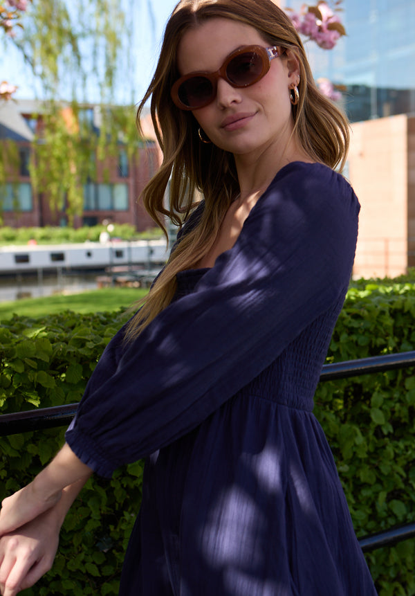 Pippa Shirred Bodice Maxi Dress In Navy