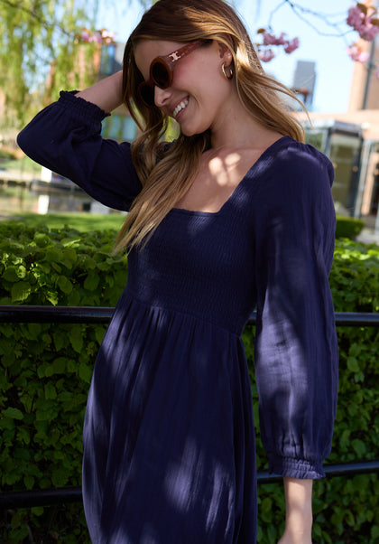 Pippa Shirred Bodice Maxi Dress In Navy