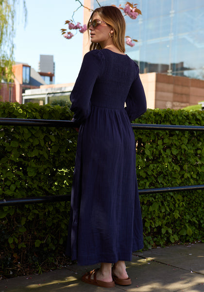 Pippa Shirred Bodice Maxi Dress In Navy