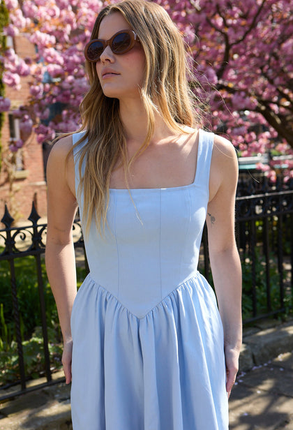 Hayley Corset Inspired Midi Dress In Light Blue