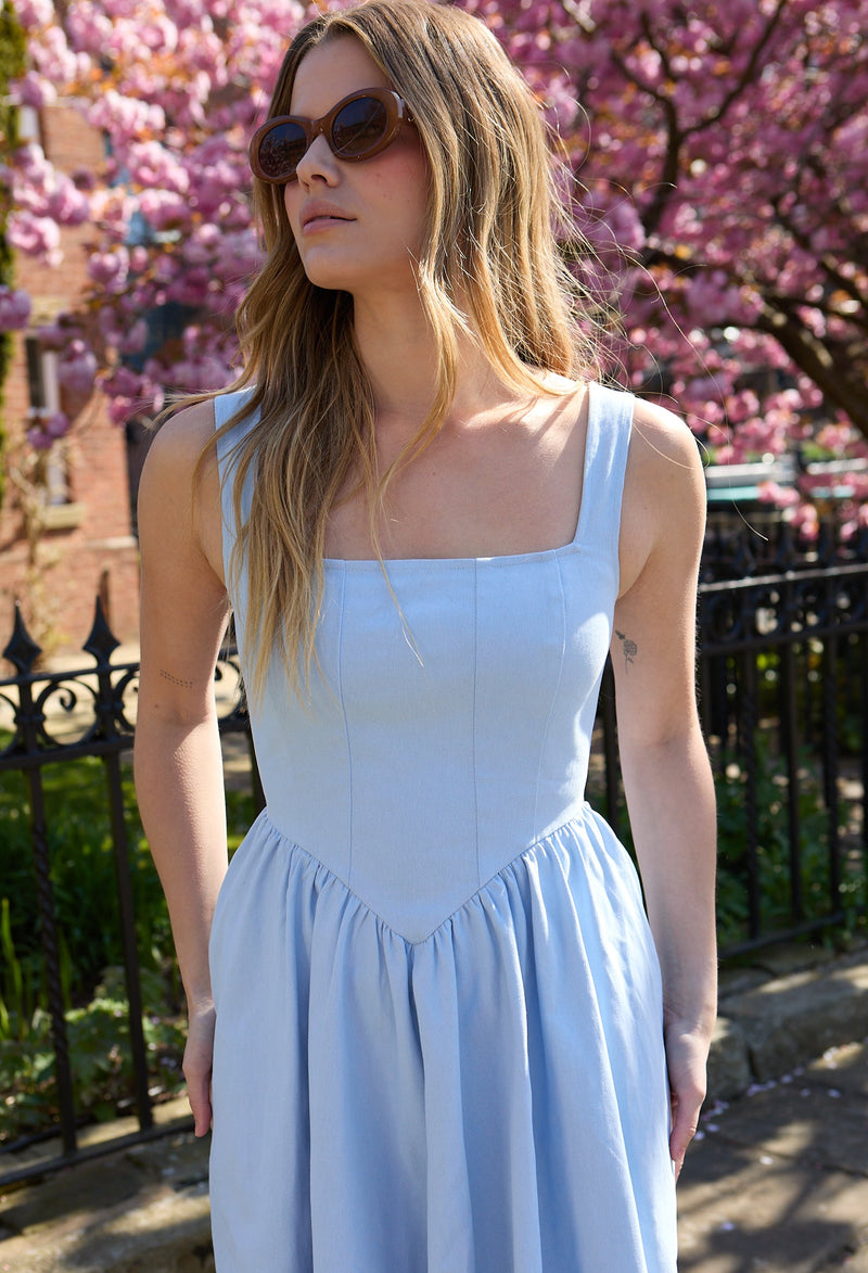 Hayley Corset Inspired Midi Dress In Light Blue