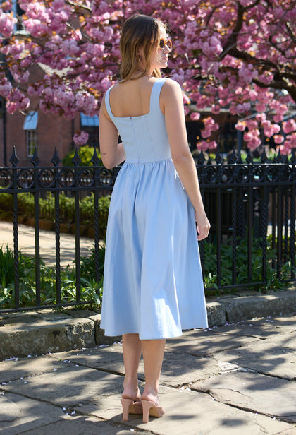 Hayley Corset Inspired Midi Dress In Light Blue