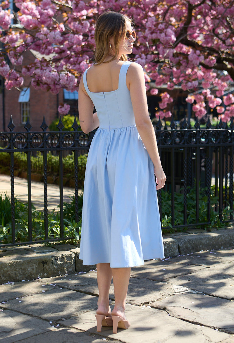 Hayley Corset Inspired Midi Dress In Light Blue
