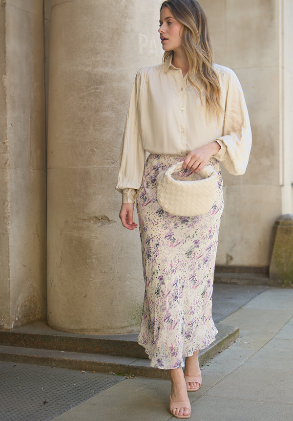 Saint Lace Insert Wonderland Print Midi Skirt In Multi