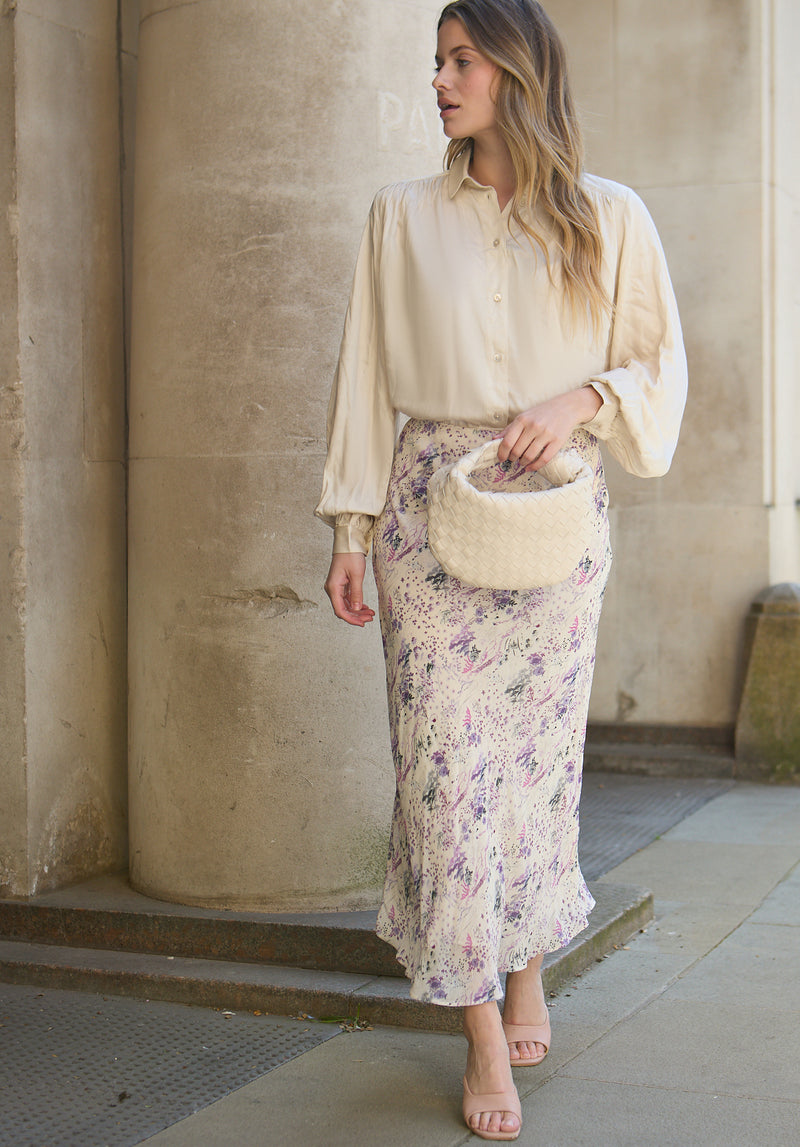 Saint Lace Insert Wonderland Print Midi Skirt In Multi