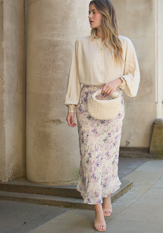 Saint Lace Insert Wonderland Print Midi Skirt In Multi