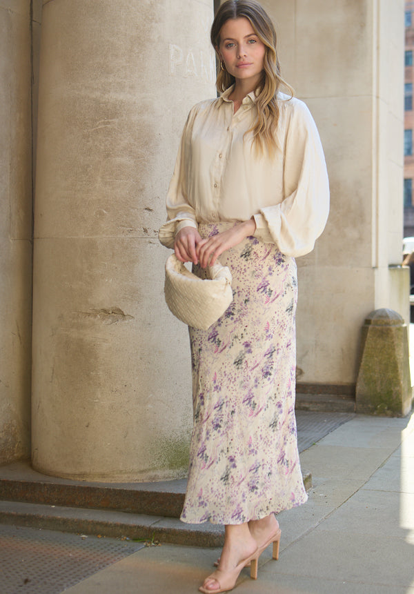 Saint Lace Insert Wonderland Print Midi Skirt In Multi