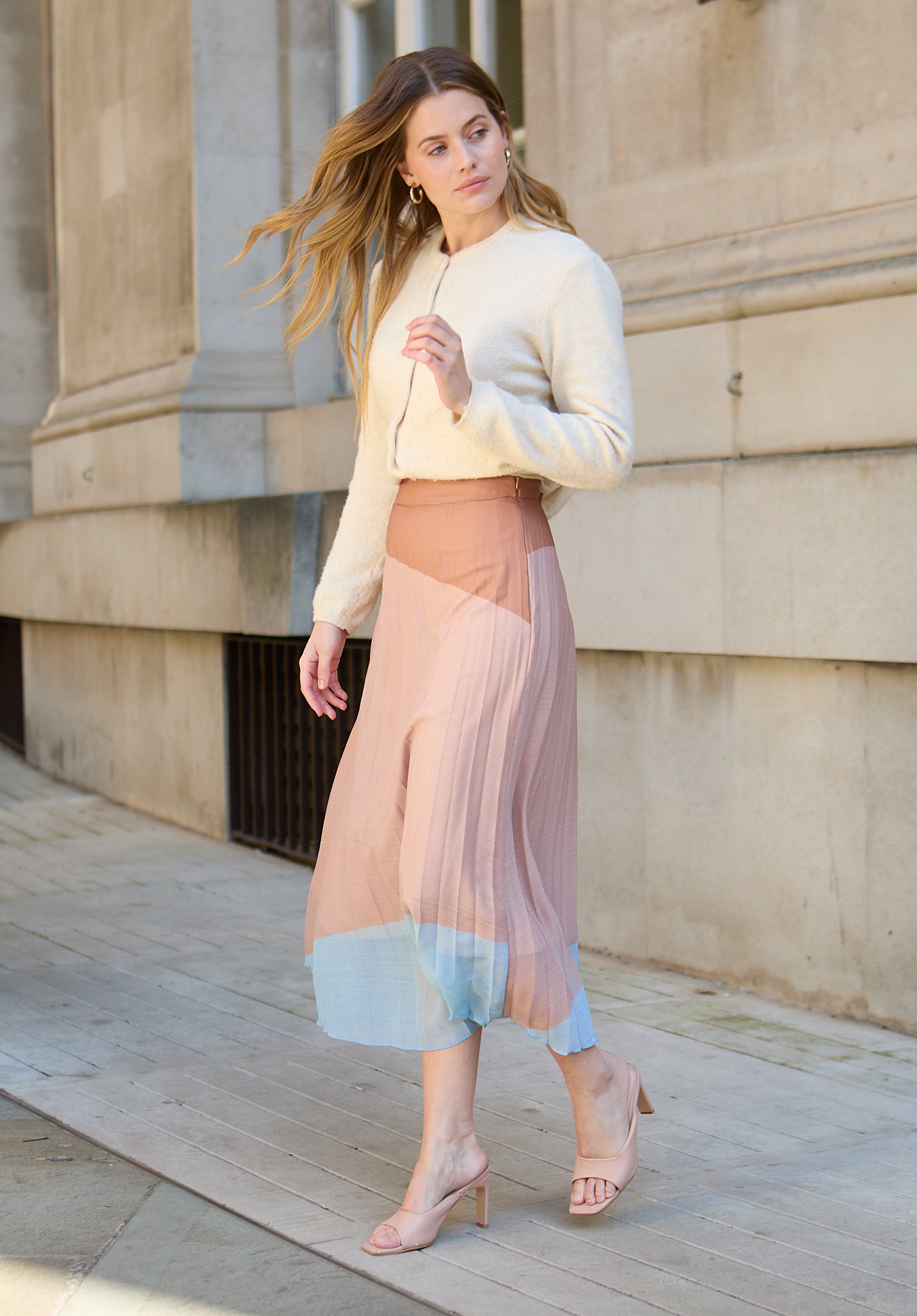 Ladbarn Colour Block Pleated Maxi Skirt In Multi - image 2