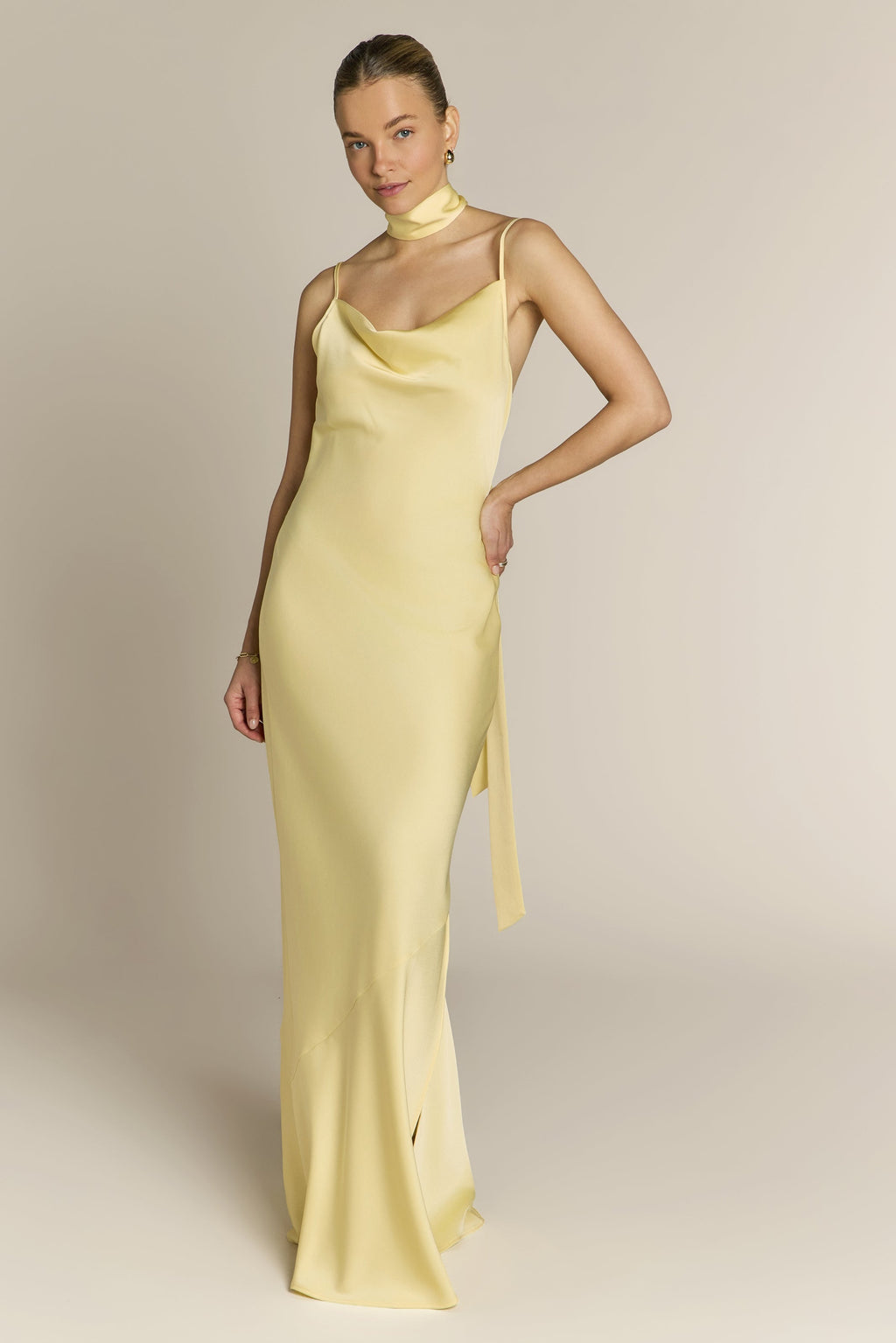 Pollenca cowl neck Dress in Lemonade Yellow