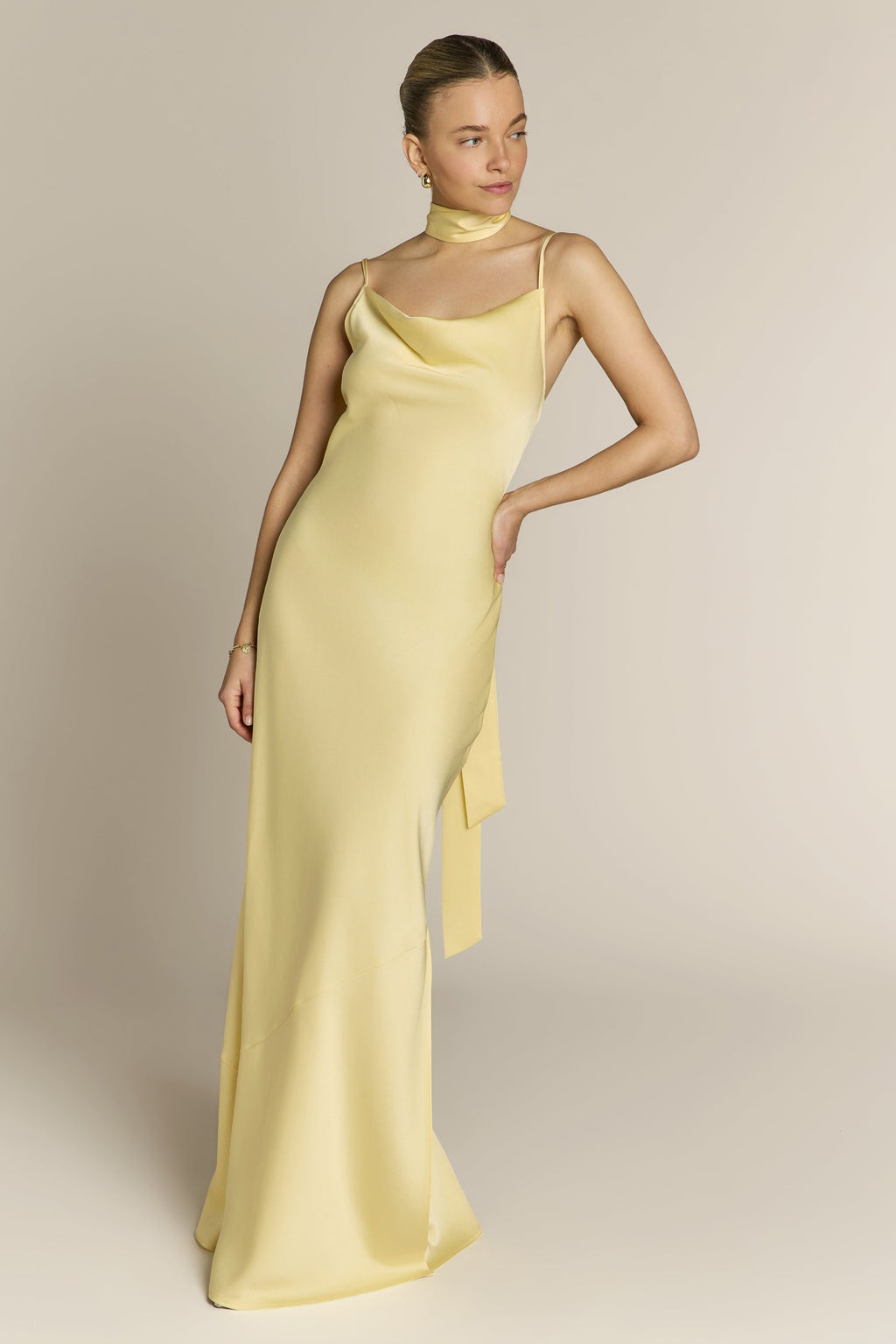 Pollenca cowl neck Dress in Lemonade Yellow