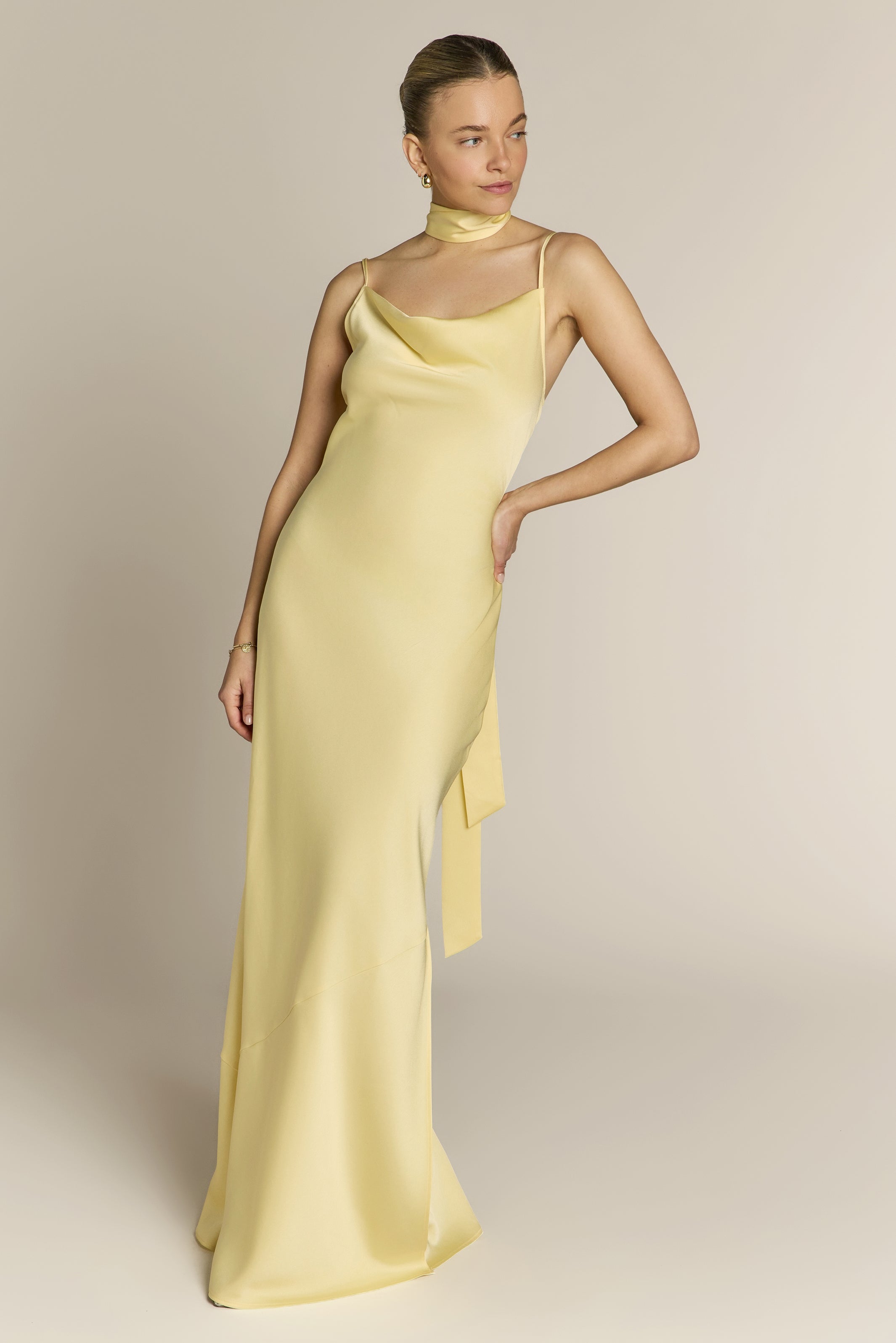 Pollenca cowl neck Dress in Lemonade Yellow