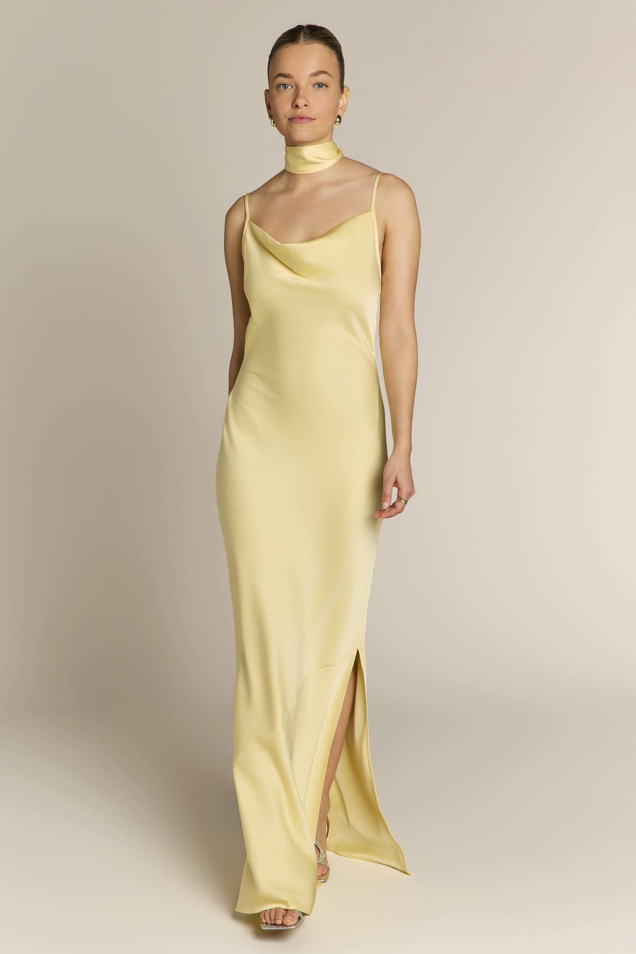 Pollenca cowl neck Dress in Lemonade Yellow
