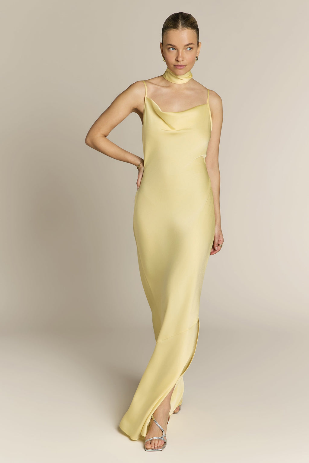 Pollenca cowl neck Dress in Lemonade Yellow