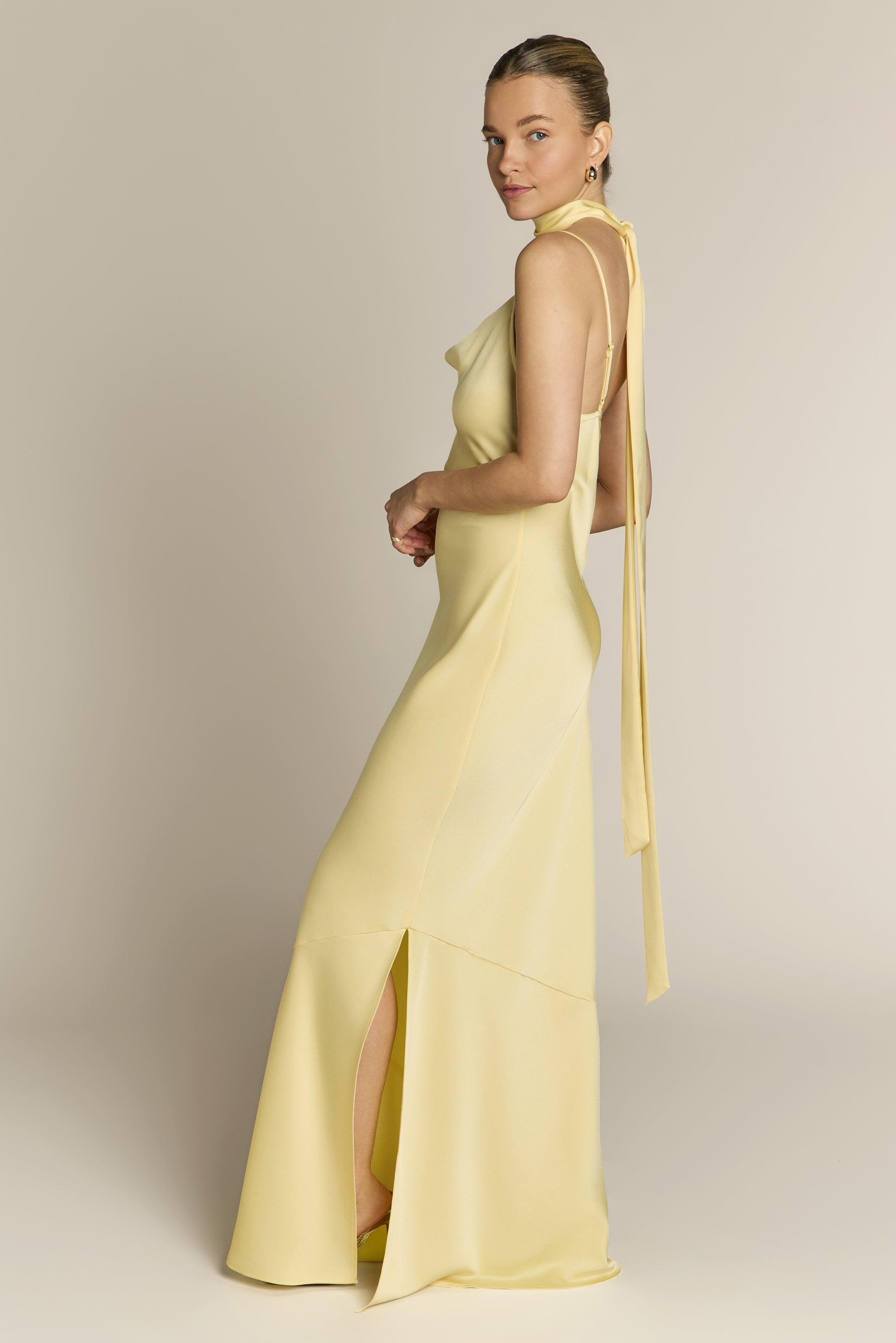 Pollenca cowl neck Dress in Lemonade Yellow